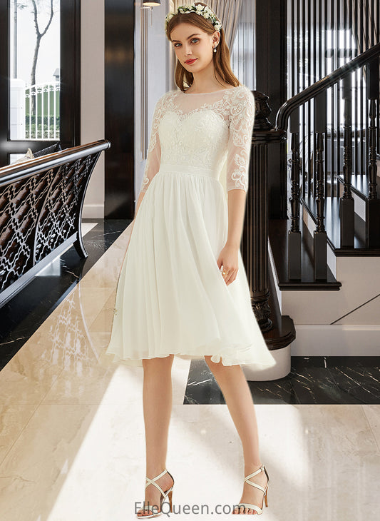 Aniyah A-Line Knee-Length Chiffon Lace Wedding Dress With Sequins DGP0013689