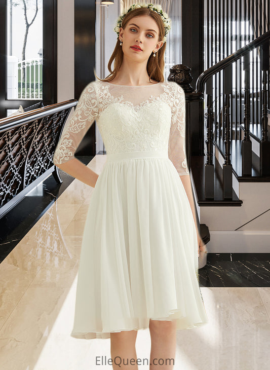 Aniyah A-Line Knee-Length Chiffon Lace Wedding Dress With Sequins DGP0013689