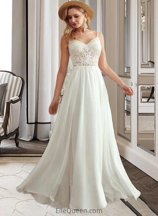 Setlla A-Line V-neck Floor-Length Wedding Dress With Beading Split Front DGP0013697