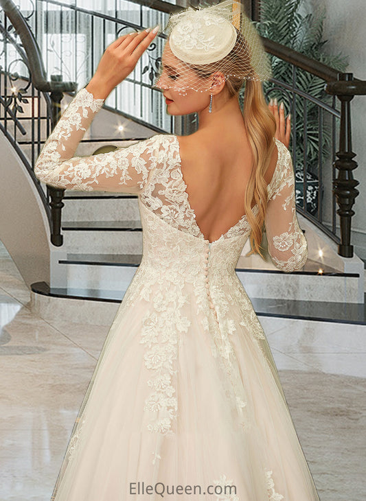 Essence Ball-Gown/Princess V-neck Sweep Train Tulle Lace Wedding Dress DGP0013698