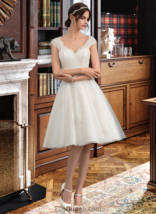 Mary A-Line V-neck Knee-Length Tulle Lace Wedding Dress DGP0013700