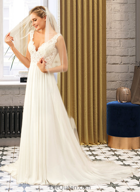 Jada A-Line V-neck Court Train Chiffon Wedding Dress DGP0013701