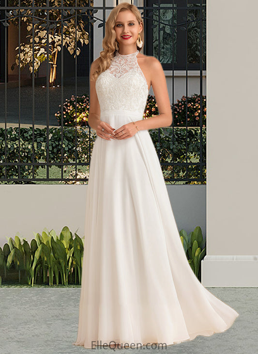 Hilary A-Line High Neck Floor-Length Chiffon Wedding Dress DGP0013702