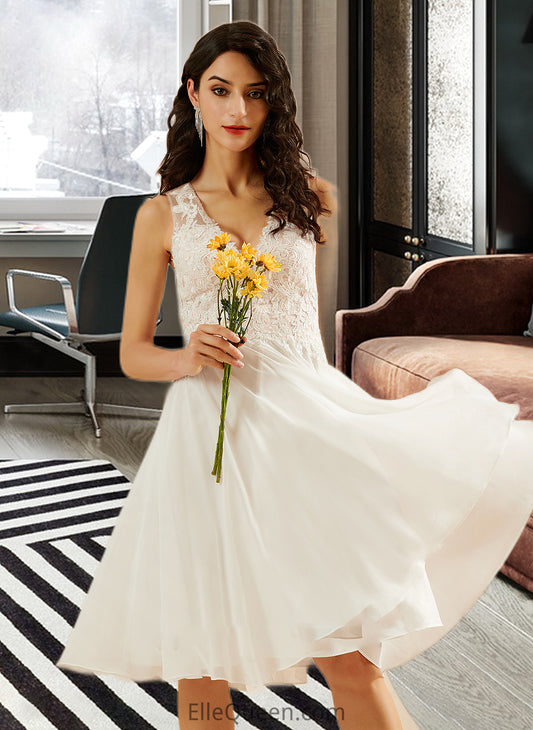 Camila A-Line V-neck Knee-Length Wedding Dress With Lace Sequins DGP0013703