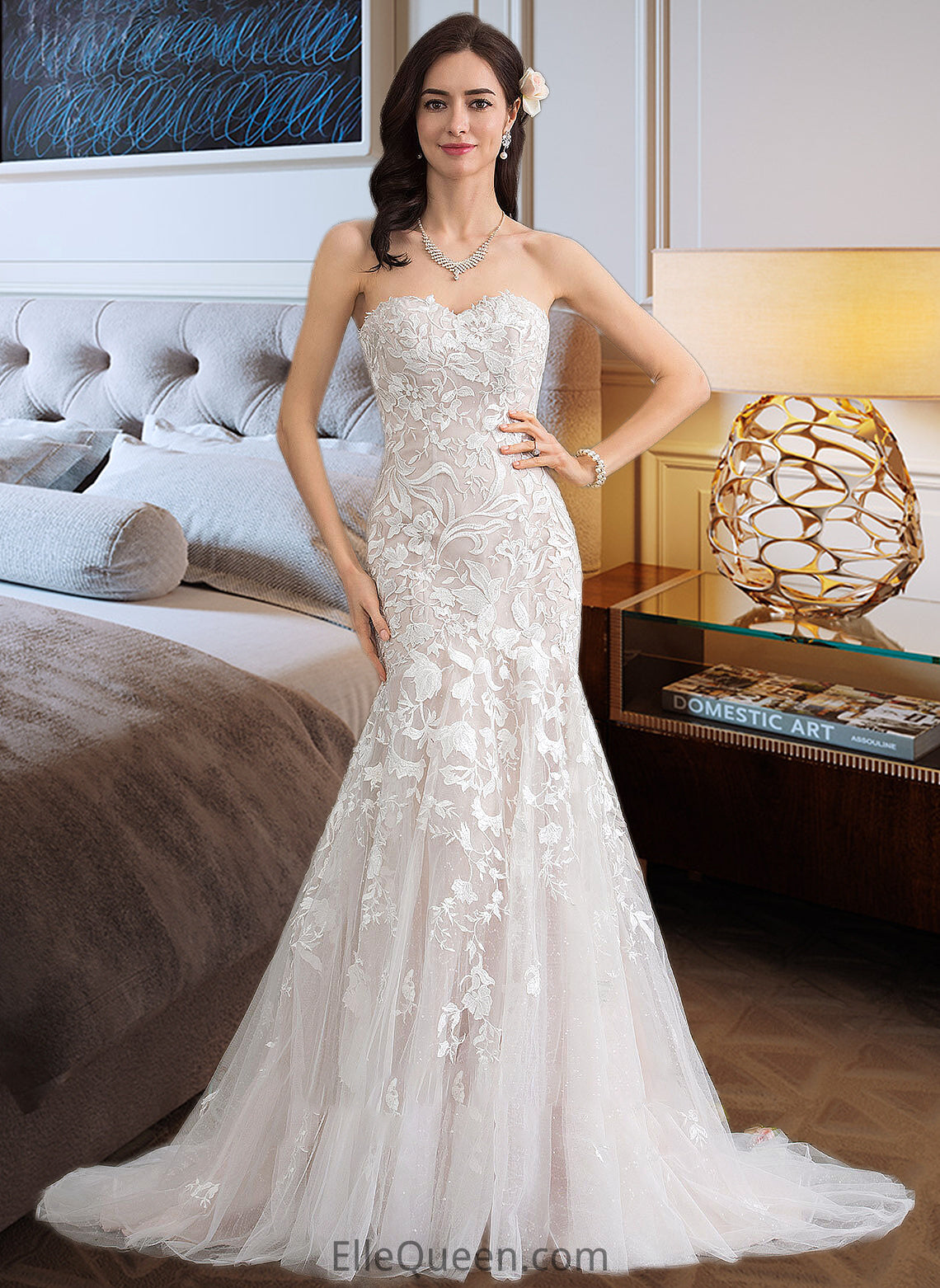 Kassandra Trumpet/Mermaid Sweetheart Court Train Tulle Lace Wedding Dress DGP0013710