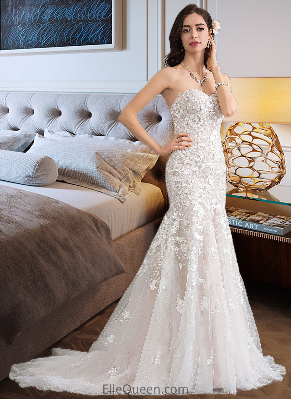 Kassandra Trumpet/Mermaid Sweetheart Court Train Tulle Lace Wedding Dress DGP0013710