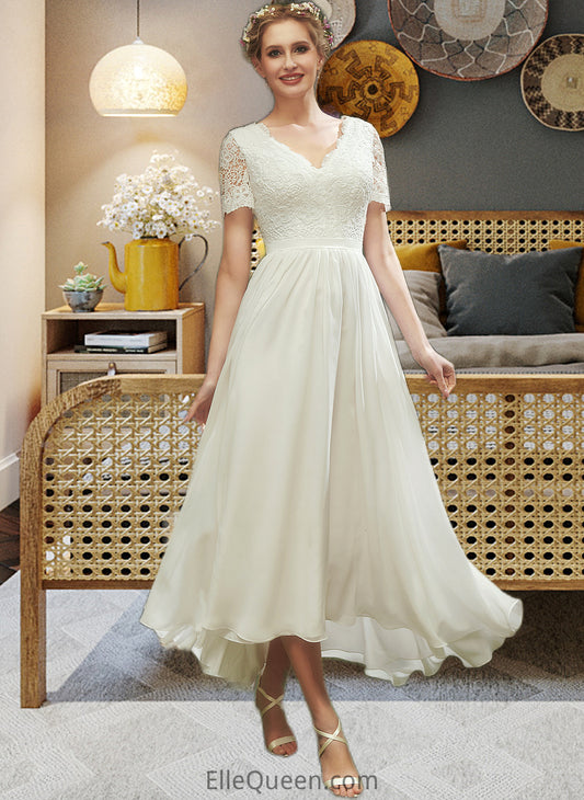 Molly A-Line V-neck Asymmetrical Wedding Dress With Lace DGP0013712