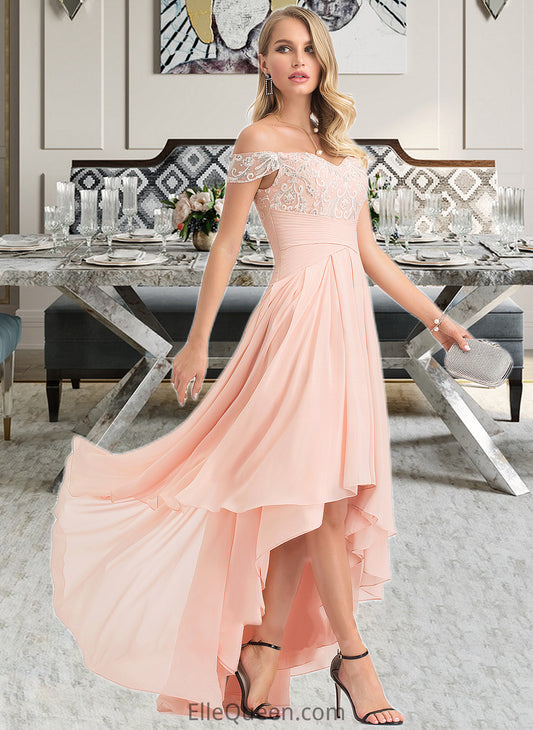 Malia A-Line Off-the-Shoulder Asymmetrical Chiffon Wedding Dress With Sequins DGP0013713