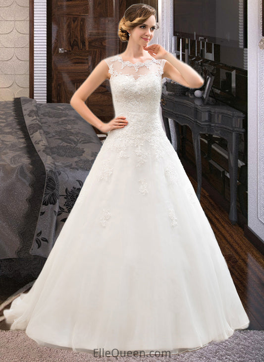 Lexi Ball-Gown/Princess Illusion Sweep Train Organza Tulle Wedding Dress With Beading Sequins DGP0013719