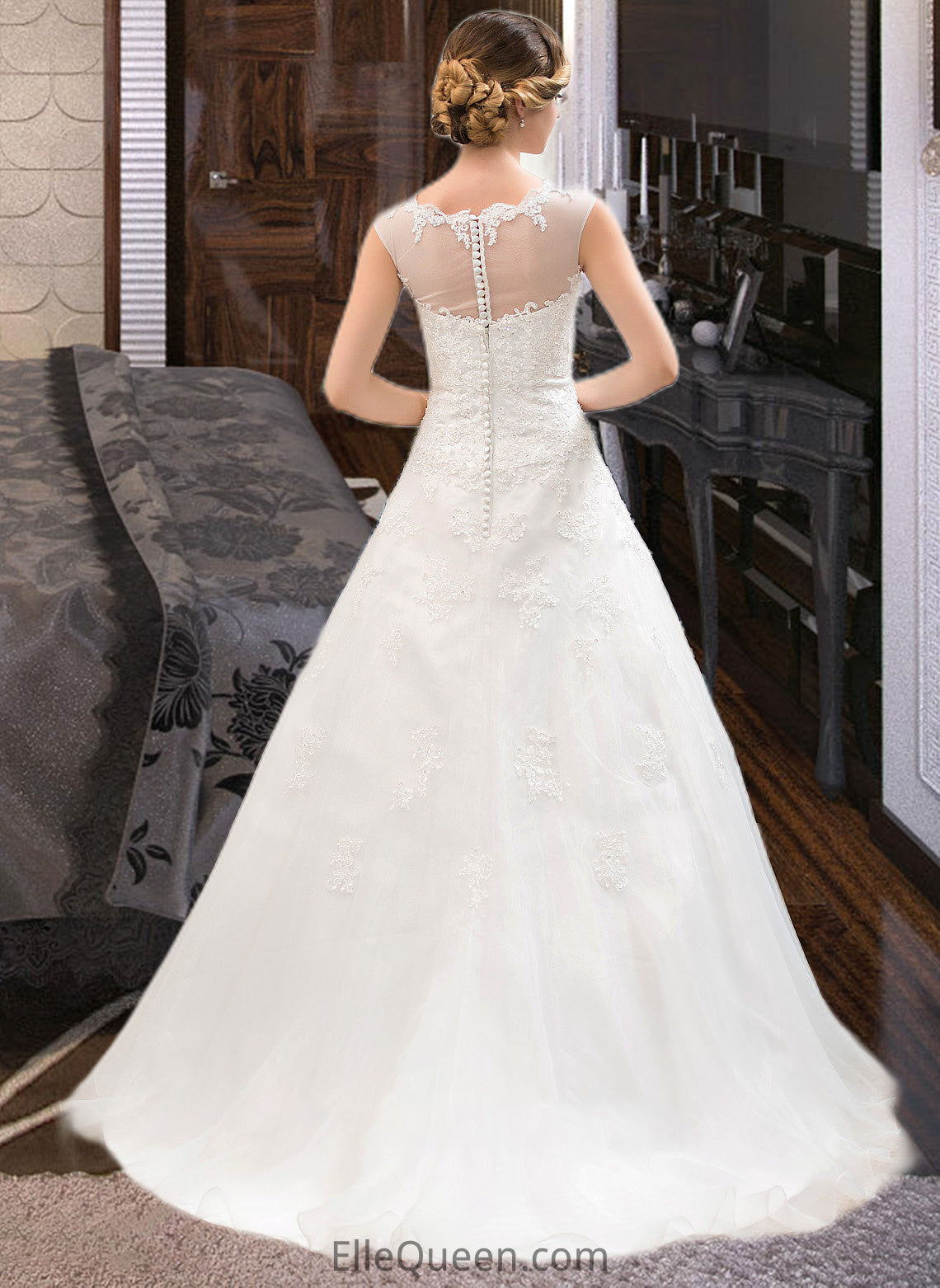 Lexi Ball-Gown/Princess Illusion Sweep Train Organza Tulle Wedding Dress With Beading Sequins DGP0013719