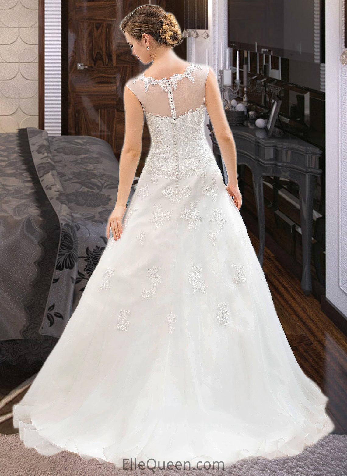 Lexi Ball-Gown/Princess Illusion Sweep Train Organza Tulle Wedding Dress With Beading Sequins DGP0013719