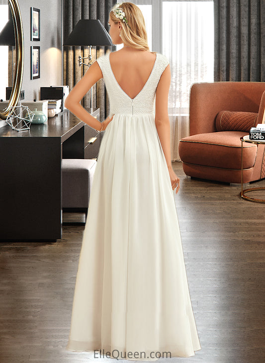 Ali A-Line V-neck Floor-Length Chiffon Lace Wedding Dress DGP0013722