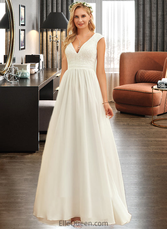 Ali A-Line V-neck Floor-Length Chiffon Lace Wedding Dress DGP0013722