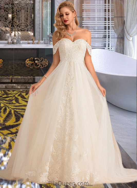 Ellen Ball-Gown/Princess Chapel Train Tulle Lace Wedding Dress With Sequins DGP0013726