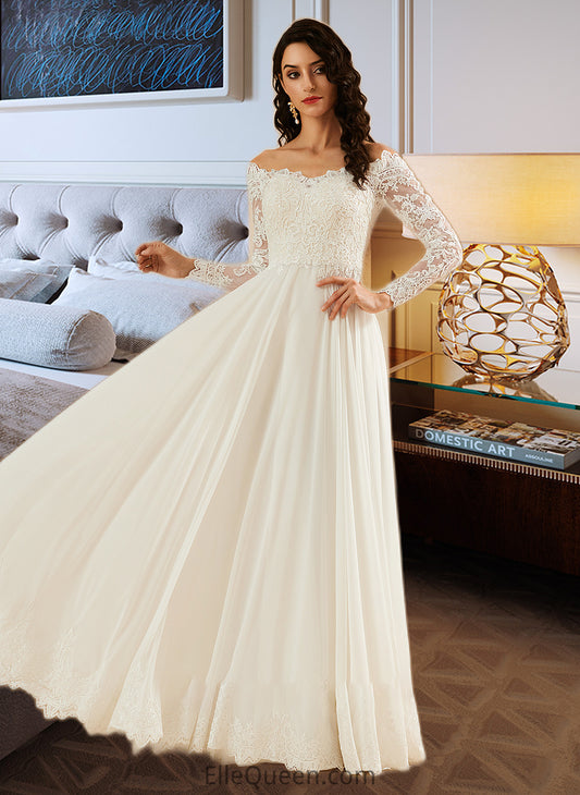 Sal A-Line Off-the-Shoulder Sweep Train Wedding Dress With Lace DGP0013734