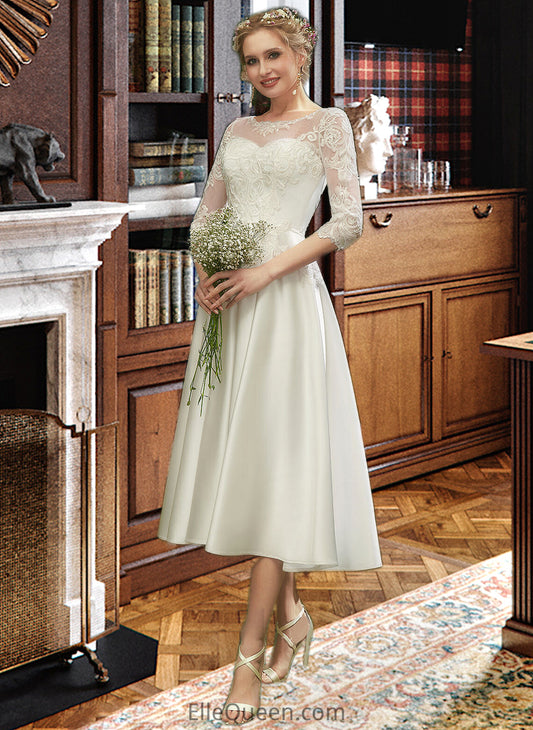 Brittany A-Line Illusion Tea-Length Wedding Dress With Lace DGP0013741