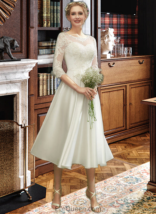 Brittany A-Line Illusion Tea-Length Wedding Dress With Lace DGP0013741