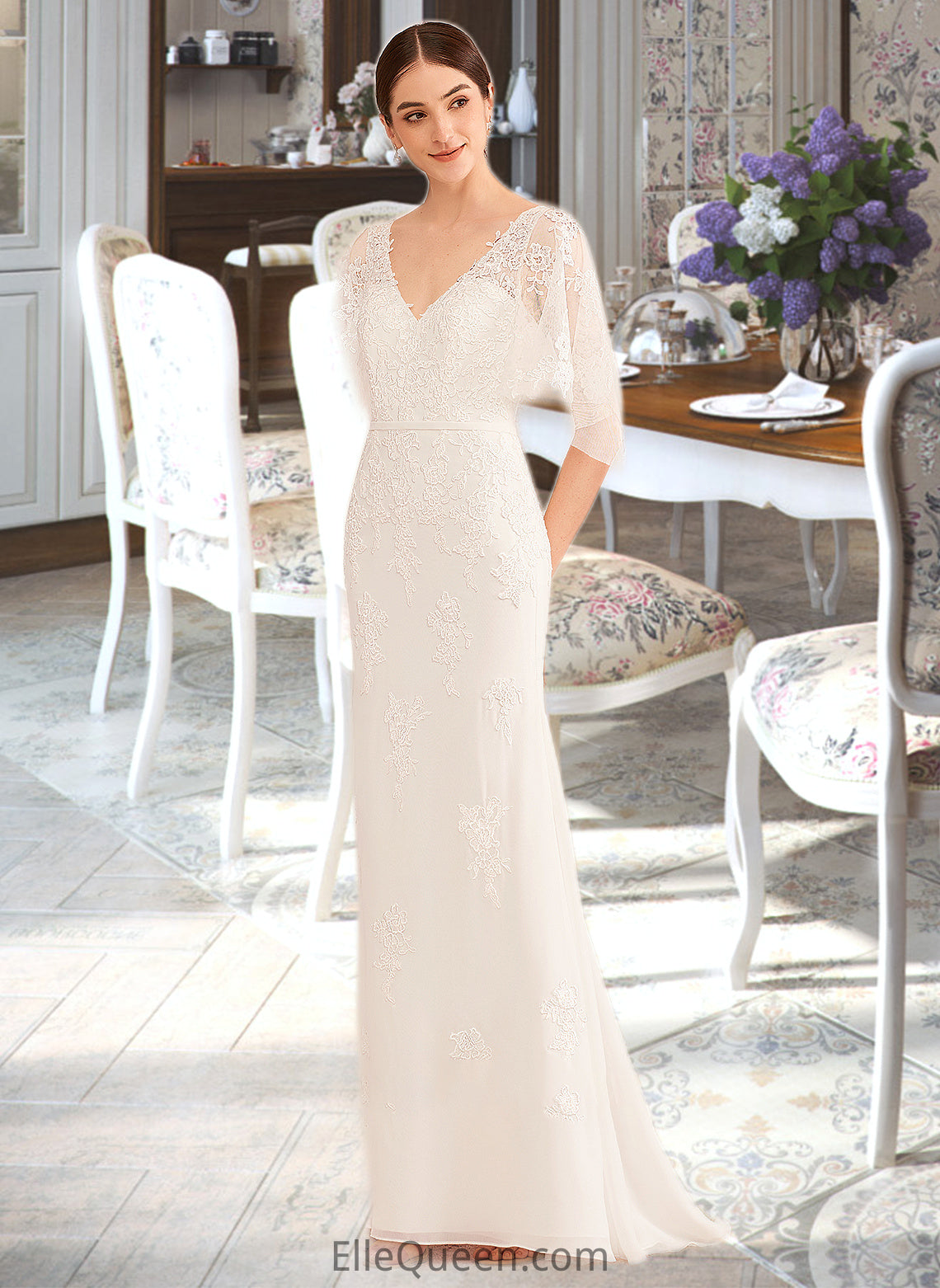 Paige Trumpet/Mermaid V-neck Court Train Wedding Dress With Sash DGP0013744