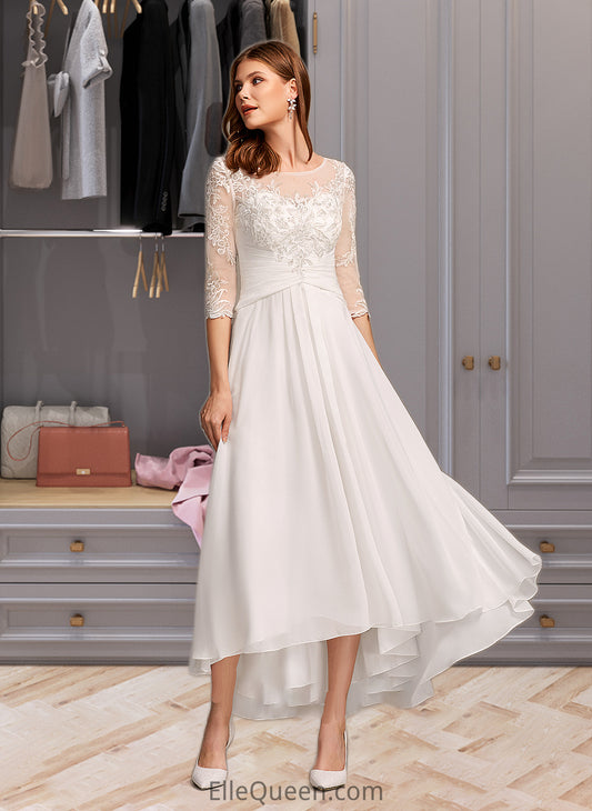 Zion A-Line Illusion Asymmetrical Wedding Dress With Lace DGP0013749