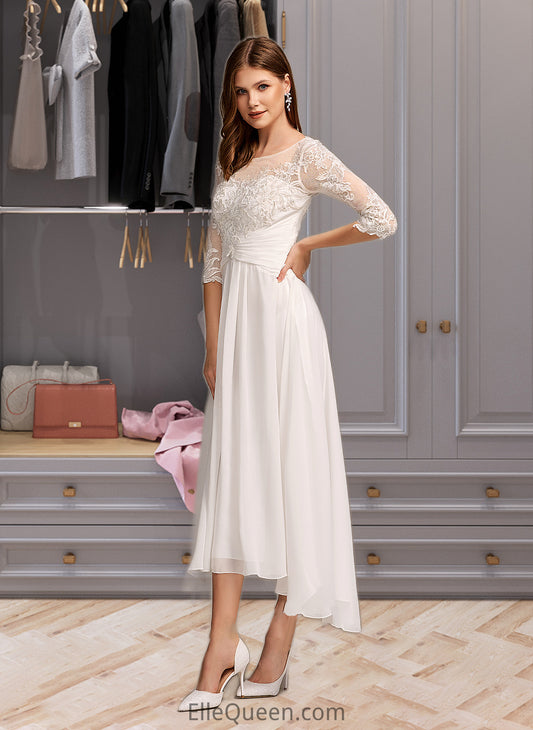 Zion A-Line Illusion Asymmetrical Wedding Dress With Lace DGP0013749