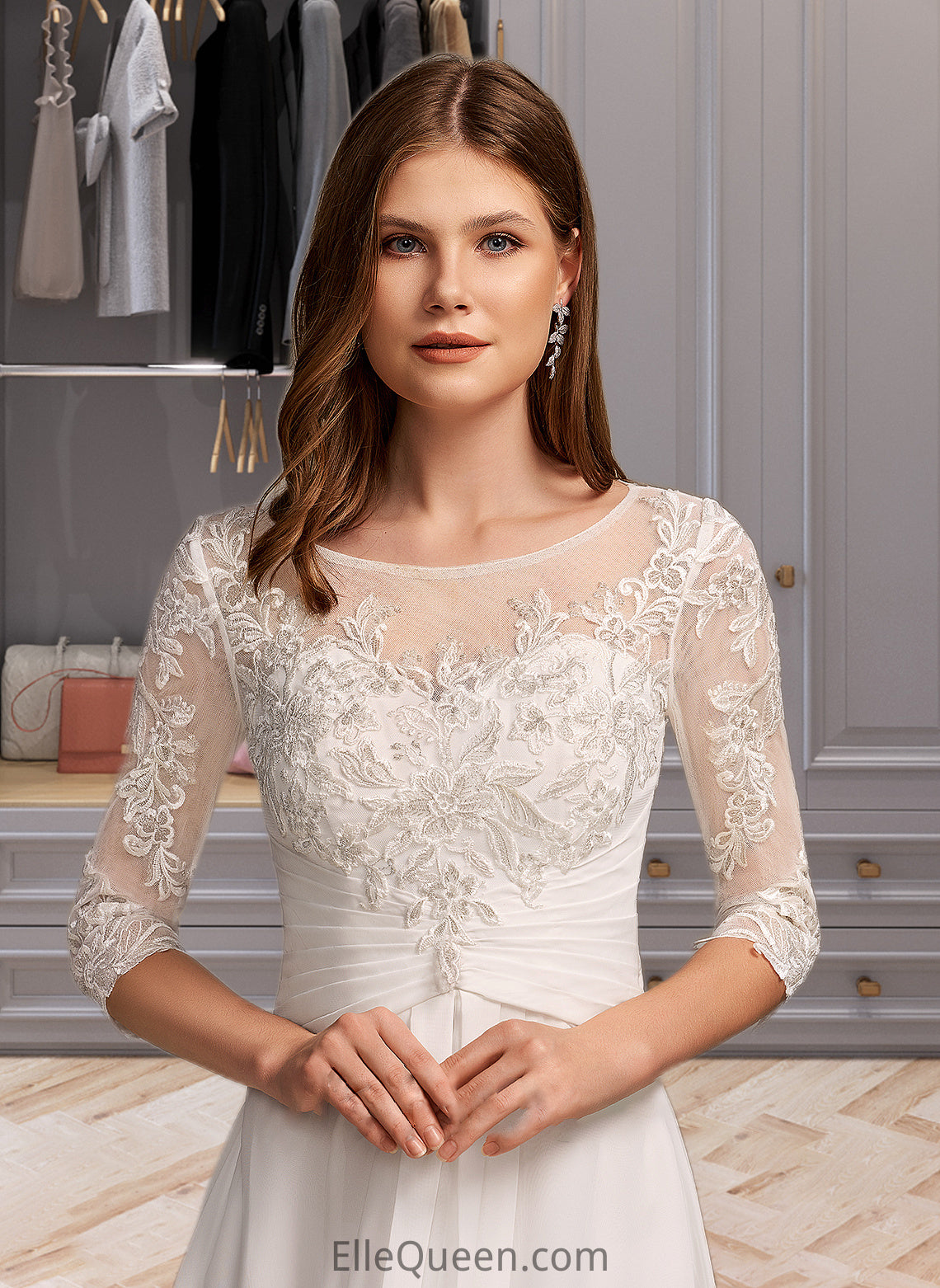 Zion A-Line Illusion Asymmetrical Wedding Dress With Lace DGP0013749