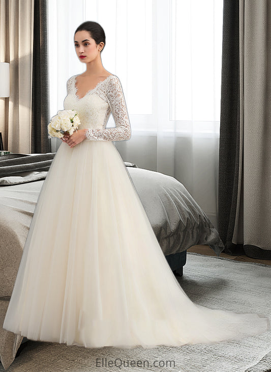 Johanna Ball-Gown/Princess V-neck Court Train Tulle Lace Wedding Dress DGP0013756