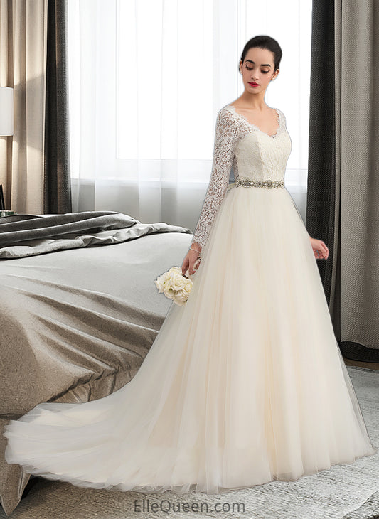 Johanna Ball-Gown/Princess V-neck Court Train Tulle Lace Wedding Dress DGP0013756