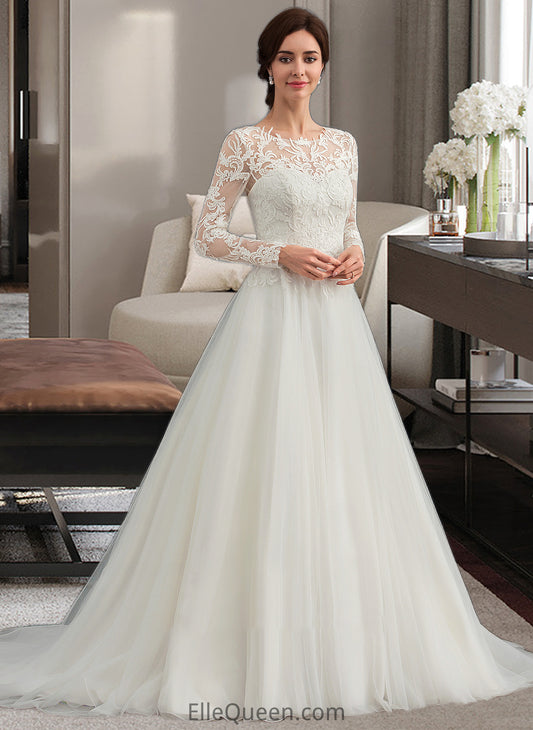 Anastasia Ball-Gown/Princess Scoop Neck Sweep Train Tulle Wedding Dress DGP0013759