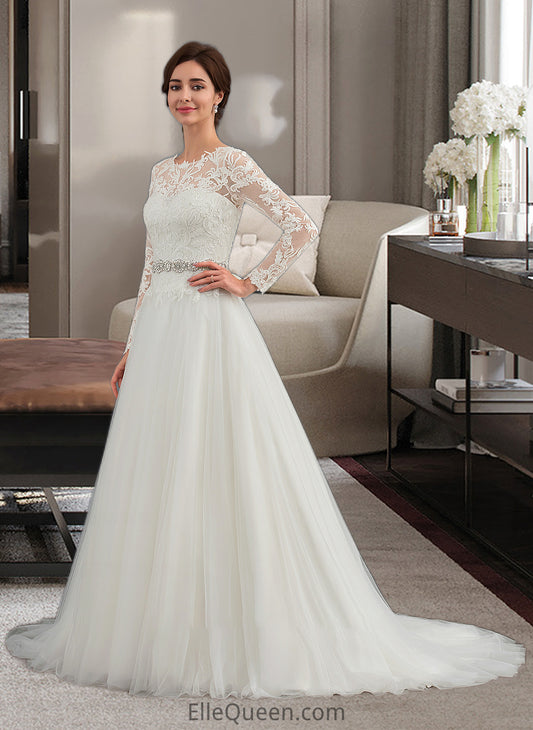 Anastasia Ball-Gown/Princess Scoop Neck Sweep Train Tulle Wedding Dress DGP0013759