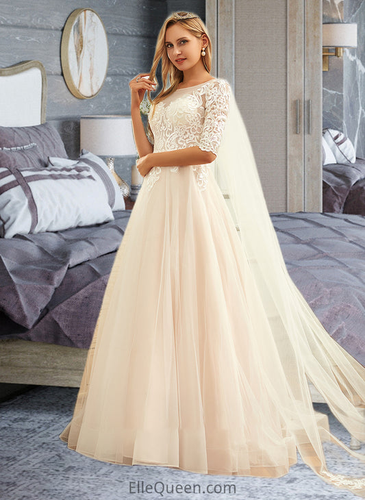 Sibyl Ball-Gown/Princess Scoop Neck Sweep Train Tulle Lace Wedding Dress DGP0013760