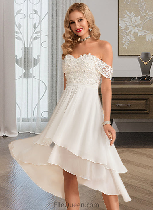 Everleigh A-Line Asymmetrical Chiffon Lace Wedding Dress With Beading Sequins DGP0013764