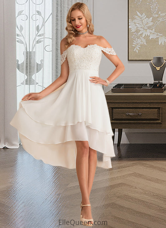 Everleigh A-Line Asymmetrical Chiffon Lace Wedding Dress With Beading Sequins DGP0013764