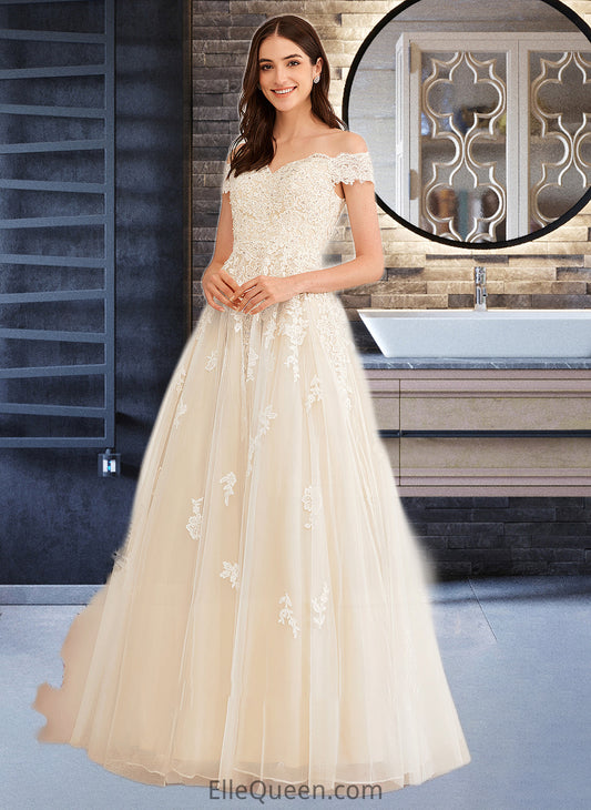 Siena Ball-Gown/Princess Off-the-Shoulder Floor-Length Wedding Dress With Beading Sequins DGP0013765