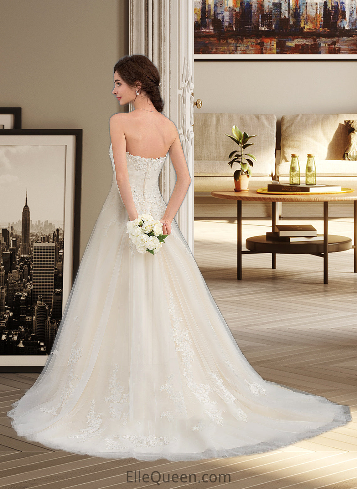 Kassandra Ball-Gown/Princess Sweetheart Court Train Tulle Wedding Dress With Ruffle Beading DGP0013766