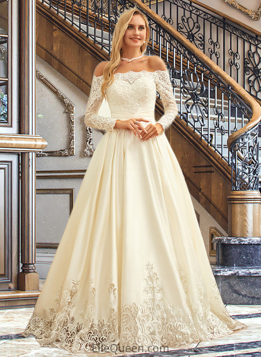 Kimberly Ball-Gown/Princess Sweep Train Satin Wedding Dress With Beading Sequins DGP0013768