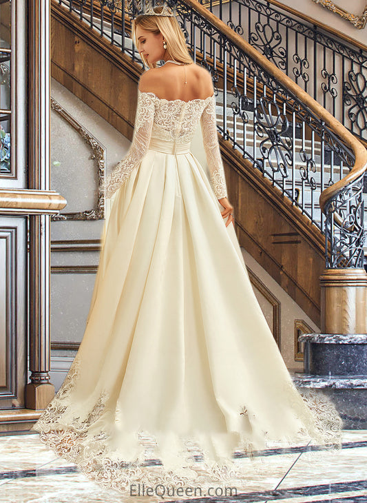 Kimberly Ball-Gown/Princess Sweep Train Satin Wedding Dress With Beading Sequins DGP0013768