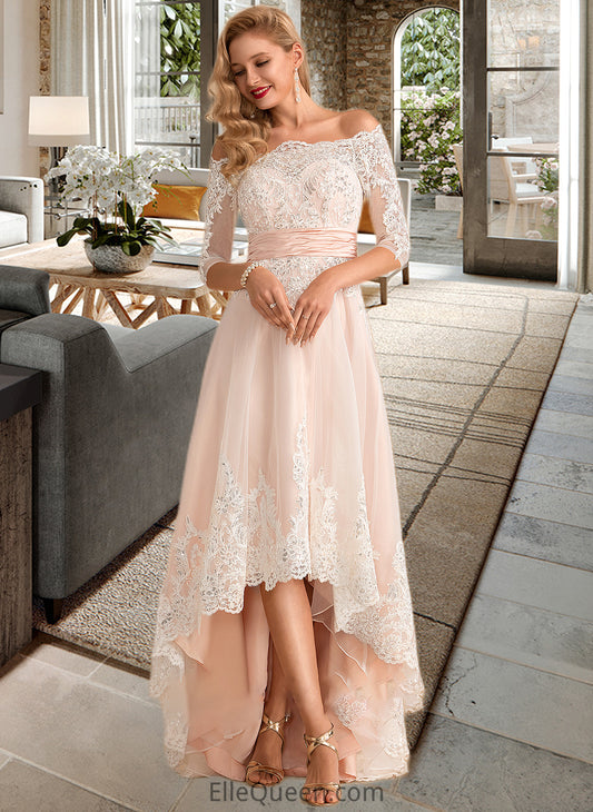 Madeline A-Line Asymmetrical Satin Tulle Lace Wedding Dress With Sequins DGP0013769