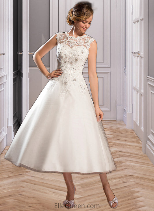 Joanna Ball-Gown/Princess Scoop Neck Tea-Length Tulle Lace Wedding Dress With Beading Sequins DGP0013773