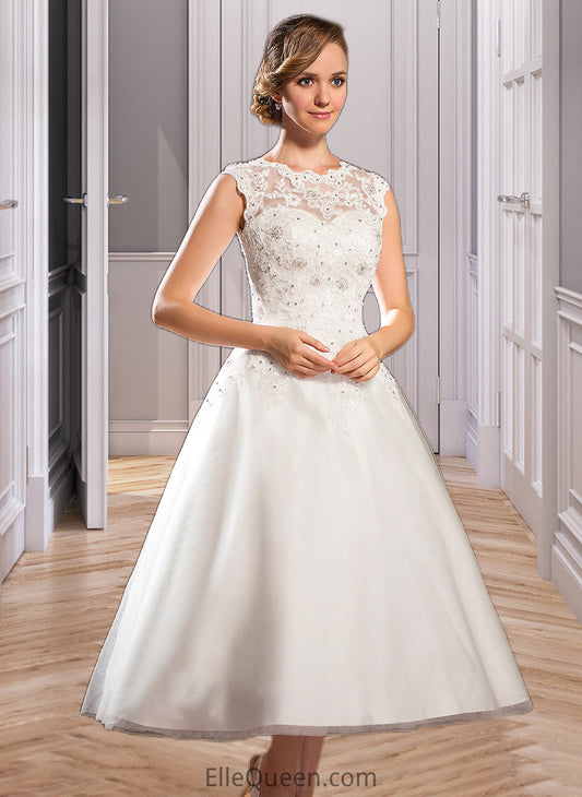 Joanna Ball-Gown/Princess Scoop Neck Tea-Length Tulle Lace Wedding Dress With Beading Sequins DGP0013773