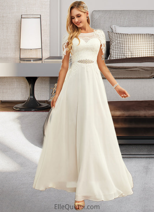 Heidy A-Line Scoop Neck Floor-Length Chiffon Lace Wedding Dress With Sequins DGP0013775