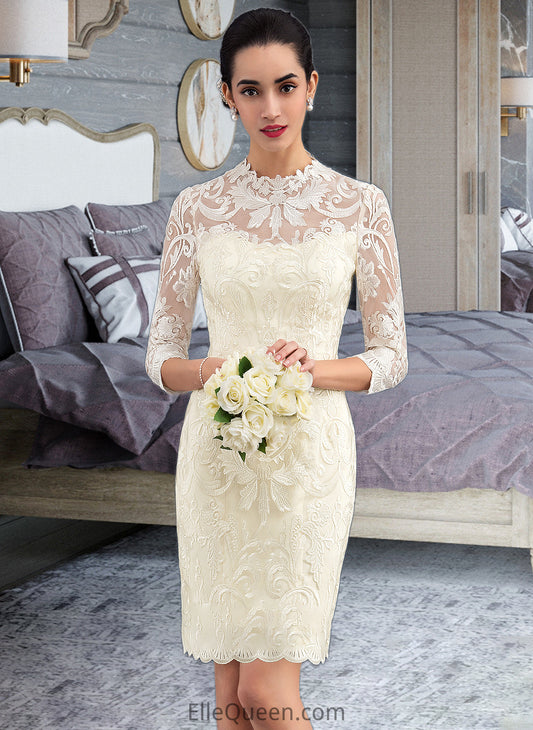 Myla Sheath/Column High Neck Knee-Length Lace Wedding Dress DGP0013781