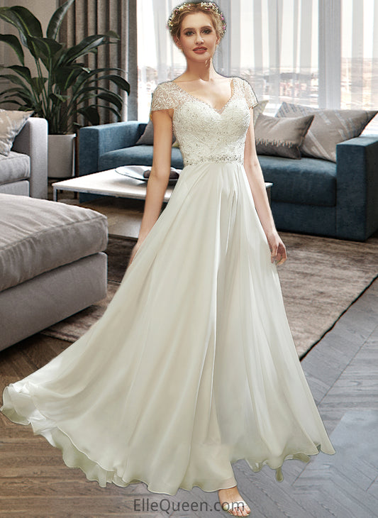 Samantha A-Line V-neck Floor-Length Wedding Dress With Lace Beading Sequins DGP0013784