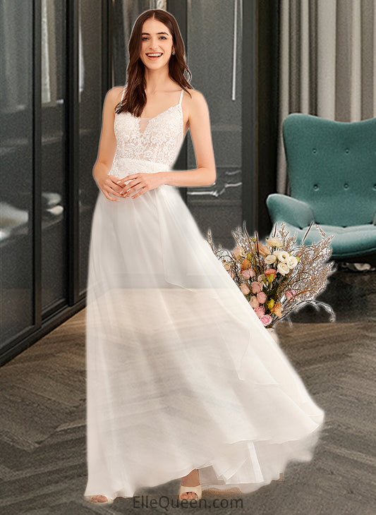 Isabelle A-Line V-neck Floor-Length Wedding Dress With Sequins DGP0013797