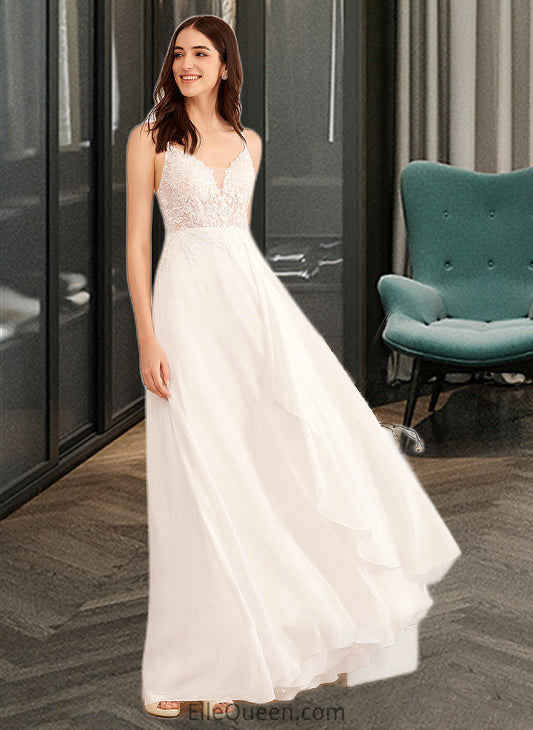 Isabelle A-Line V-neck Floor-Length Wedding Dress With Sequins DGP0013797