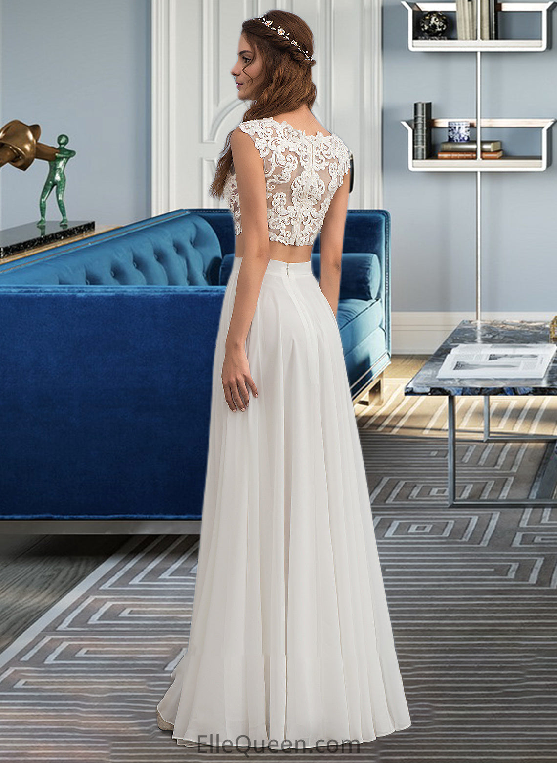 Daphne A-Line Scoop Neck Floor-Length Chiffon Wedding Dress With Beading Sequins DGP0013799