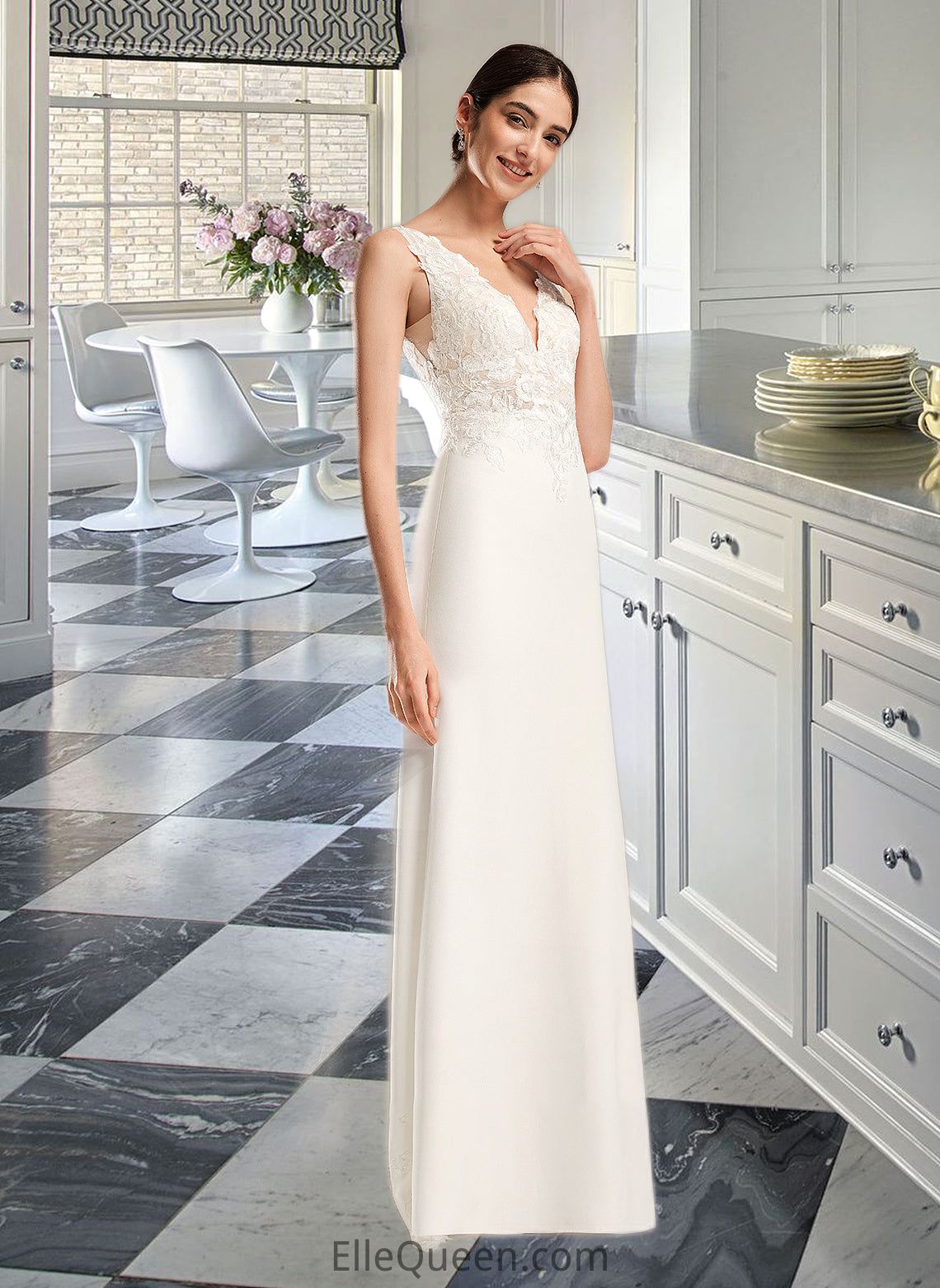 Caitlin Sheath/Column V-neck Court Train Wedding Dress With Sequins DGP0013807