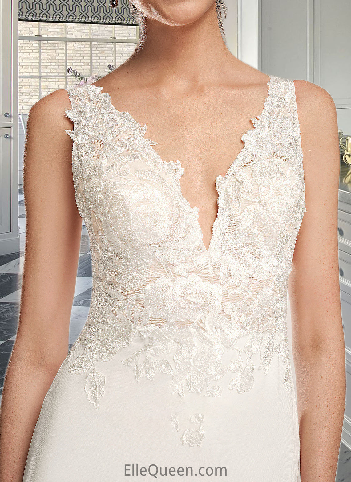 Caitlin Sheath/Column V-neck Court Train Wedding Dress With Sequins DGP0013807