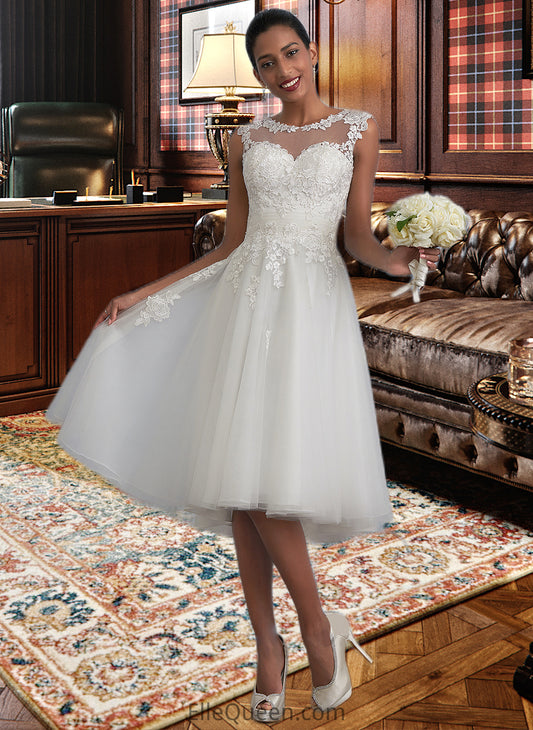 Brynlee A-Line Illusion Asymmetrical Tulle Wedding Dress With Ruffle DGP0013808