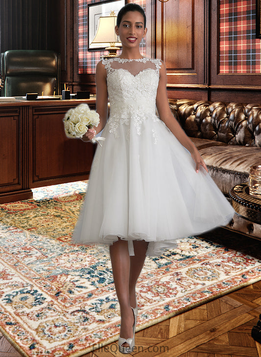 Brynlee A-Line Illusion Asymmetrical Tulle Wedding Dress With Ruffle DGP0013808