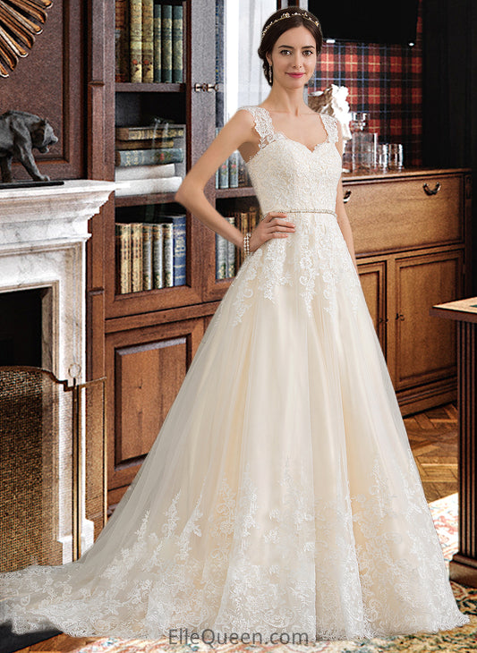 Sydnee Ball-Gown/Princess Sweetheart Court Train Tulle Wedding Dress With Beading Sequins DGP0013813